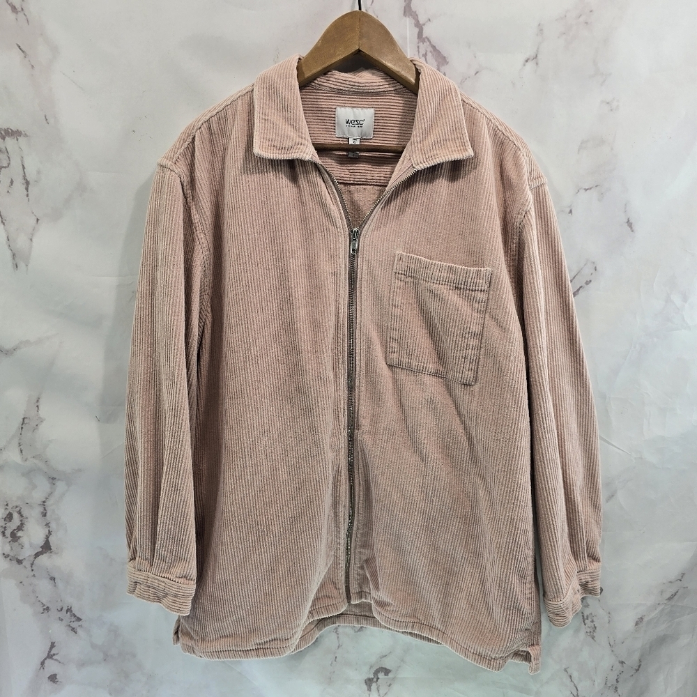 WESC Jacket Womens XXL Mens XL 6 Pink Corduroy Full Zip Shirt Shacket Pocket